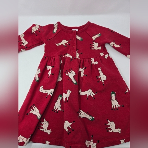HANNA ANDERSSON RED DRESS FUNNY LLAMA PRINT WINTER HATS TODDLER GIRLS 3T COTTON - Picture 4 of 15